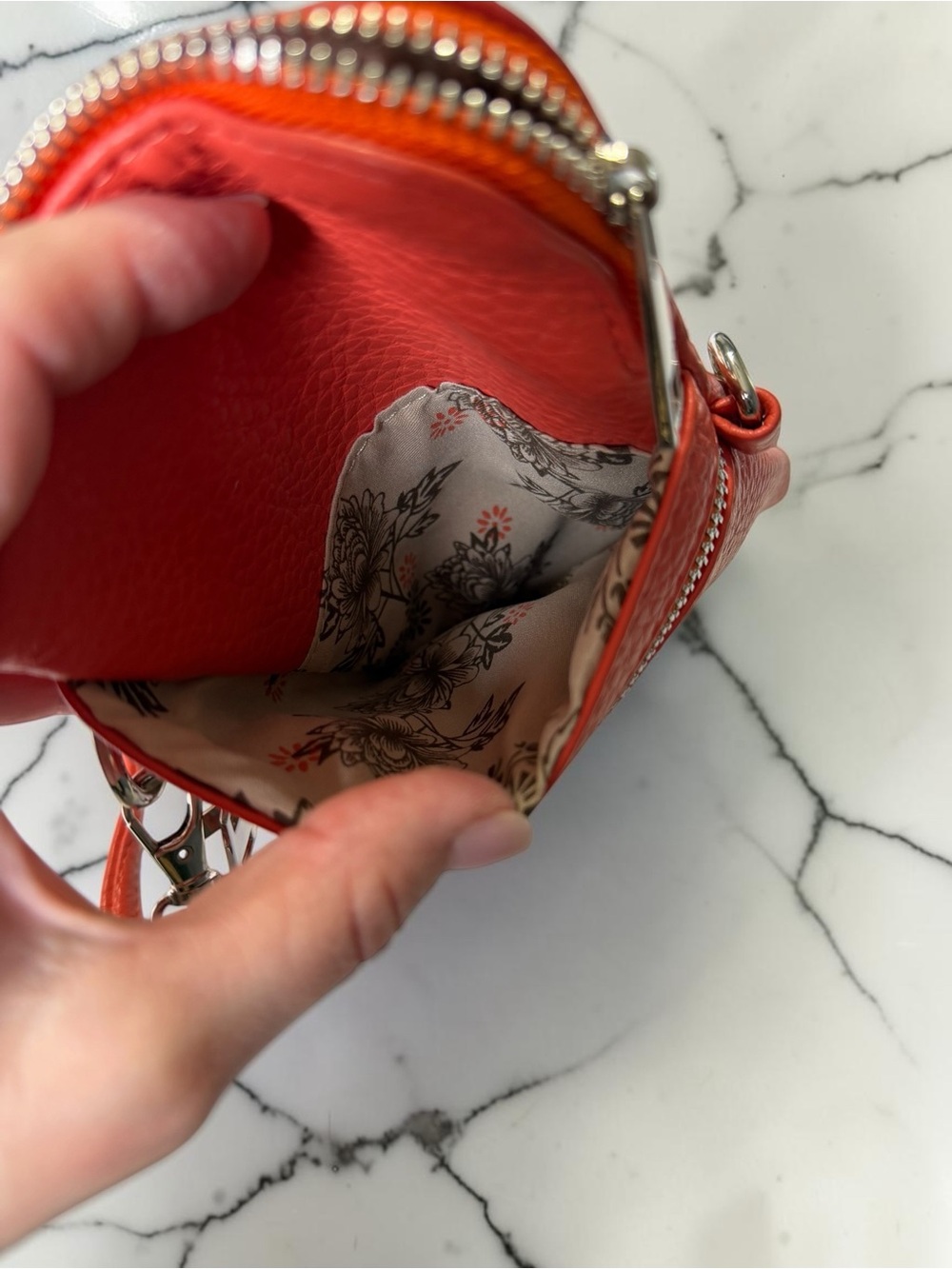 Genuine Leather Small Crossbody Phone Bag Orange Y2K Multi-Pocket Boho Purse - Picture 4 of 6